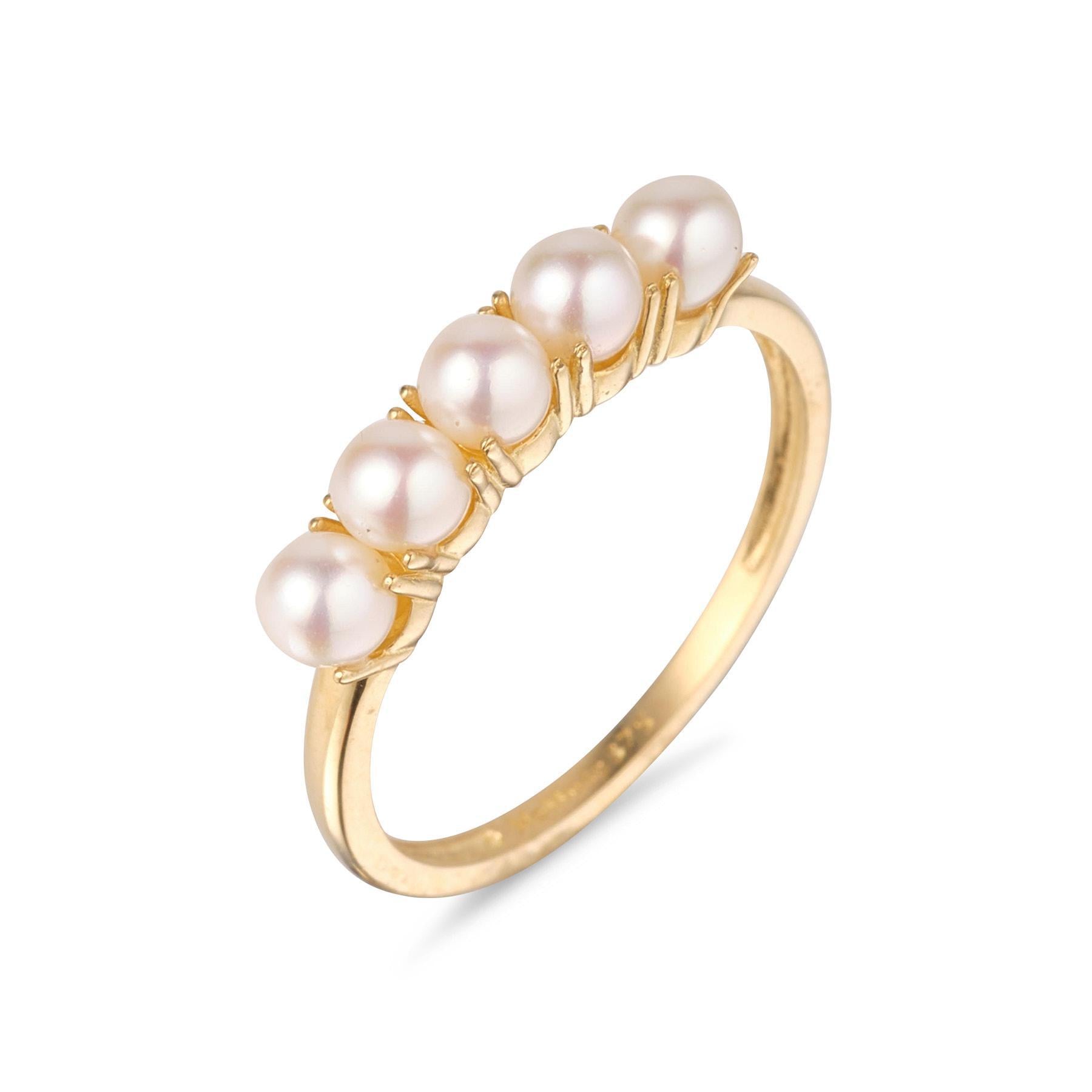 9kt Gold Five Freshwater Pearl Ring MoMuse