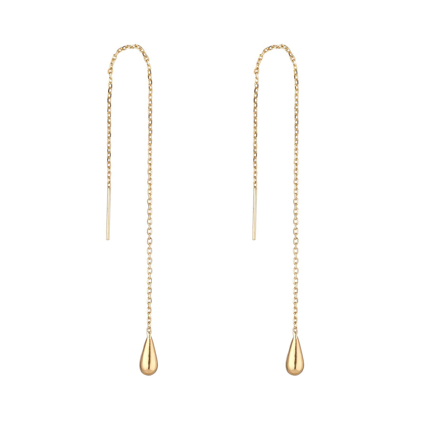 9kt Gold Teardrop Threader Earrings MoMuse