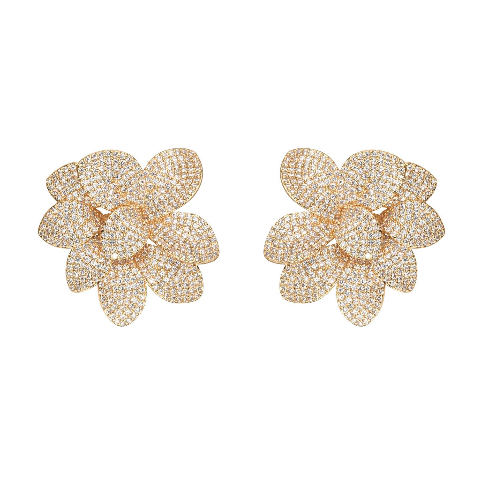 Gold Plated Cubic Zirconia Medium Floral Stud Earrings – MoMuse