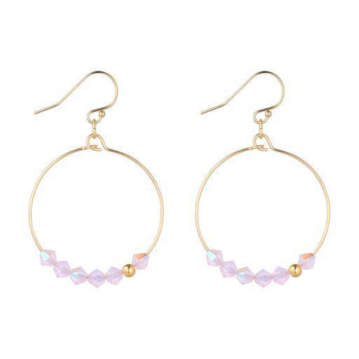 Gold Filled Pink Crystal Row Hoop Earrings