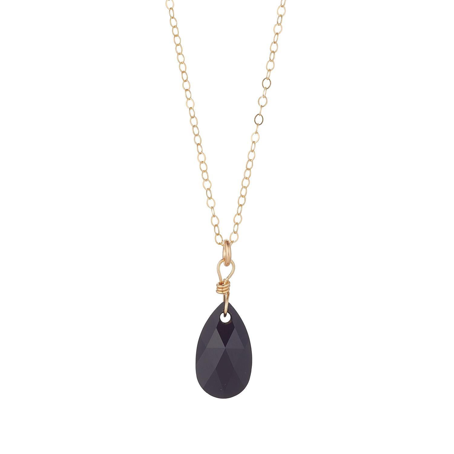 Gold Filled Black Teardrop Pendant Necklace MoMuse