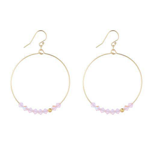 Gold Filled Pink Crystal Row Hoop Earrings