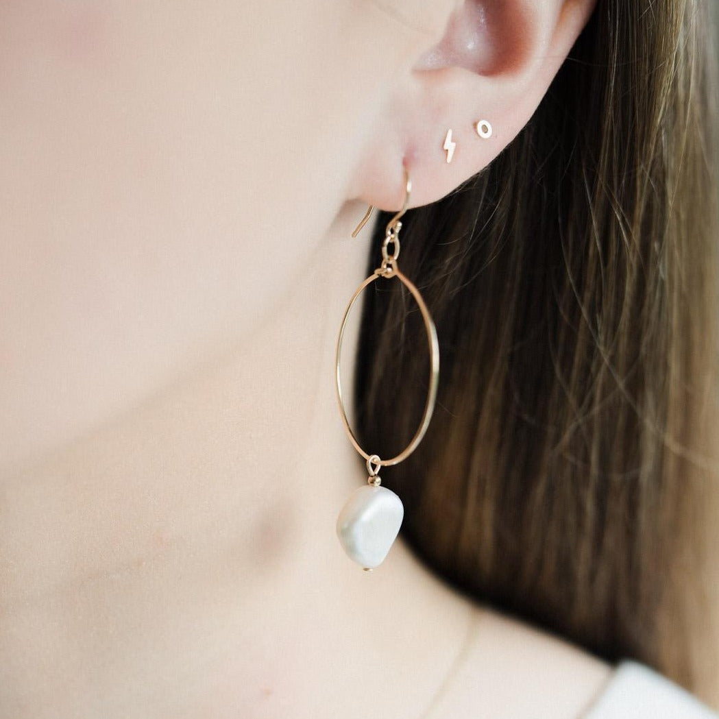 Gold Filled Baroque Pearl Hoop Earrings