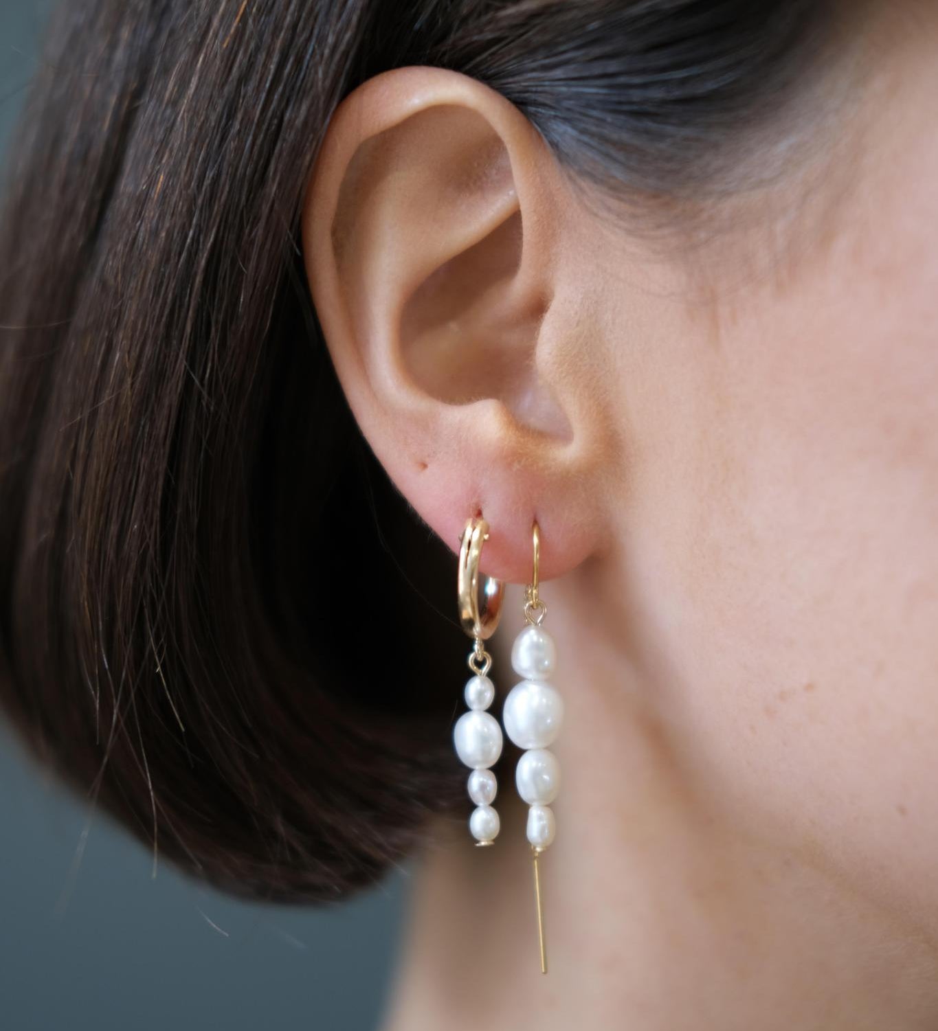 Gold Filled Graduated Baroque Pearl Clip Hoop Earrings