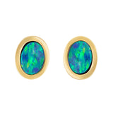 Oval Opal Bezel Stud Earrings in 18kt Yellow Gold - 'Night Sky Collection'