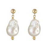 Gold Filled Ball Stud Earring with Large Baroque Pearl Drop