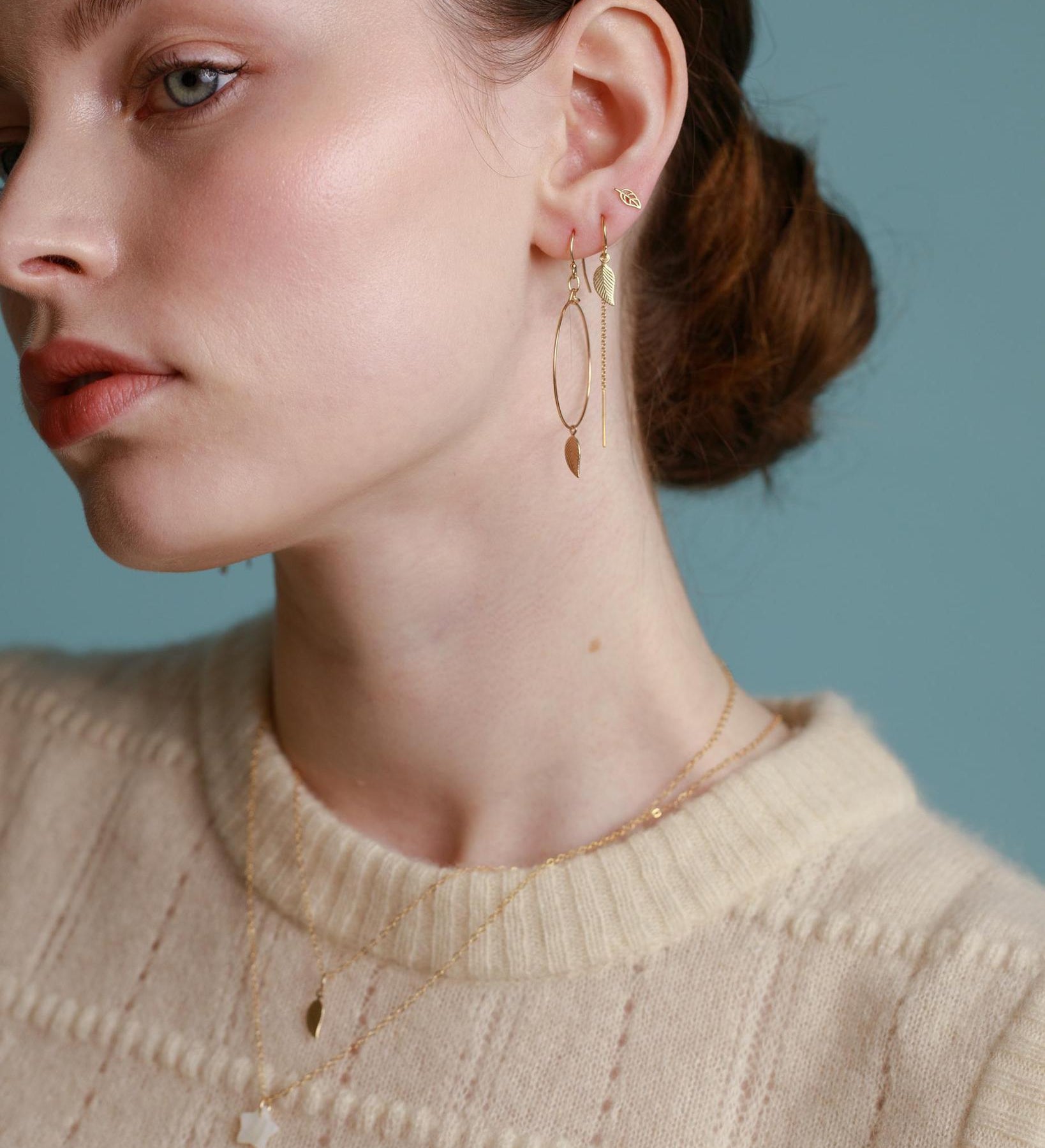 Gold Filled Leaf Small Hoop Earrings