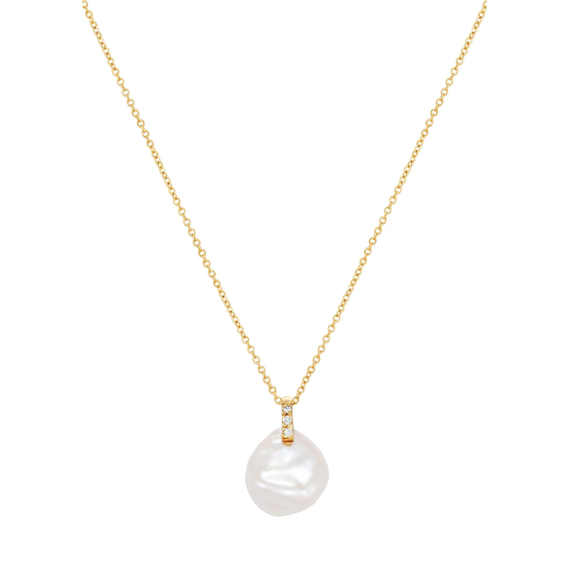 Keshi Pearl (AAA) & Diamond Pendant Necklace in 18kt Yellow Gold - 'Moon Tide'