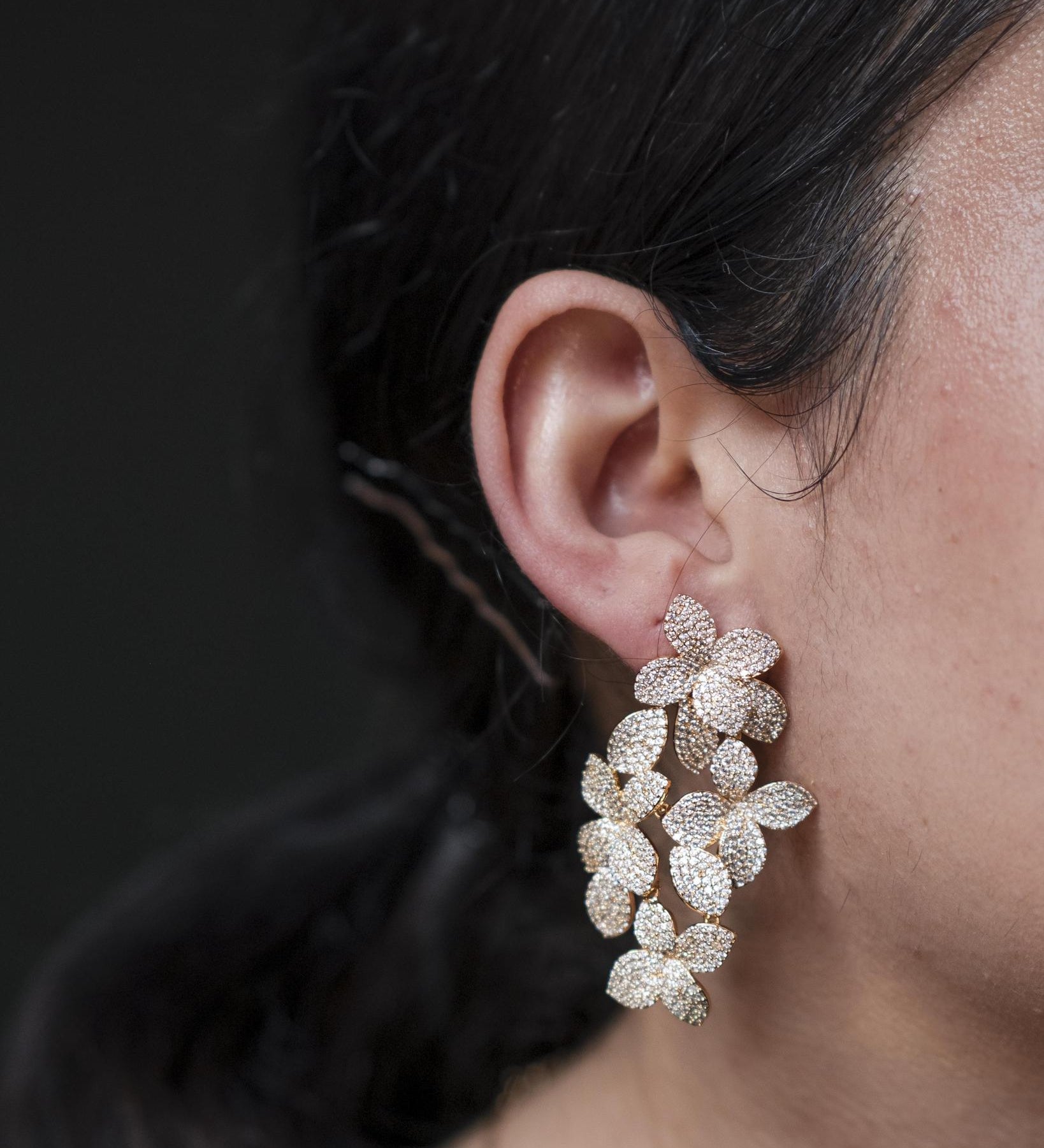 Gold Plated Cubic Zirconia Large Floral Stud Earrings