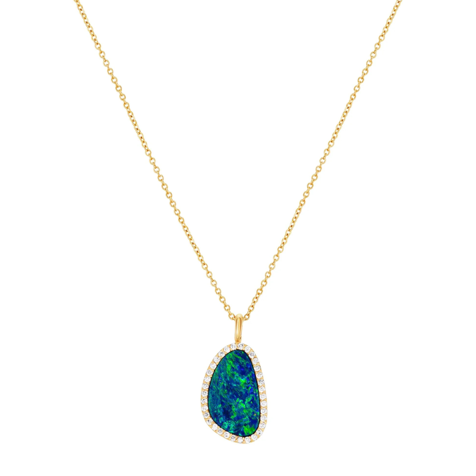 Irregular 4.36ct Opal & Diamond Pendant in 18kt Yellow Gold - 'Night Sky Collection'