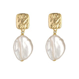Gold Plated Sterling Silver Ripple Stud & Baroque Pearl Drop Earrings