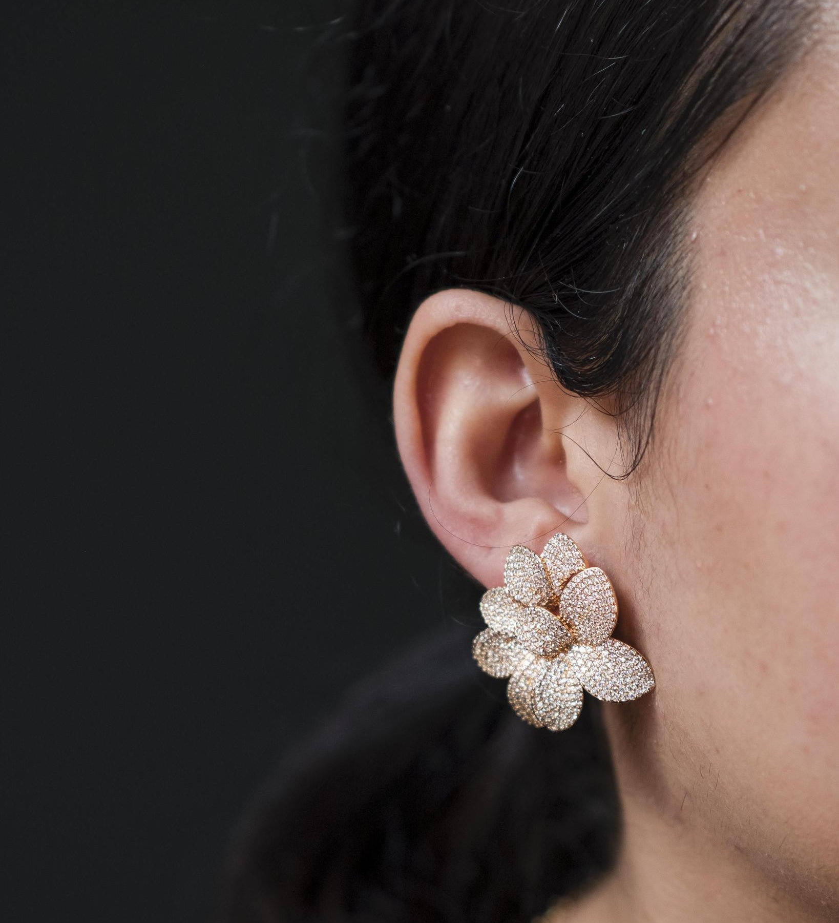 Gold Plated Cubic Zirconia Medium Floral Stud Earrings