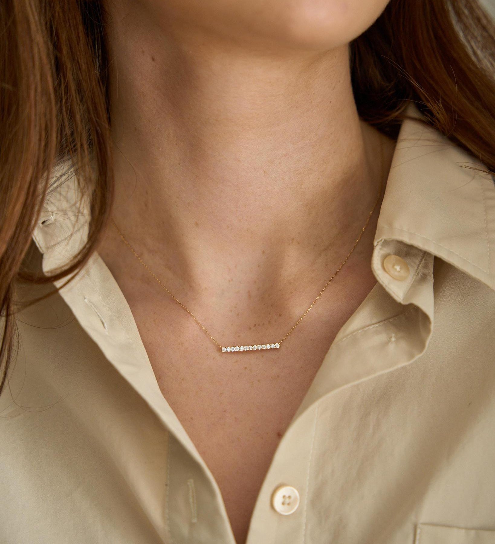 18kt Gold Diamond Bar Pendant Necklace