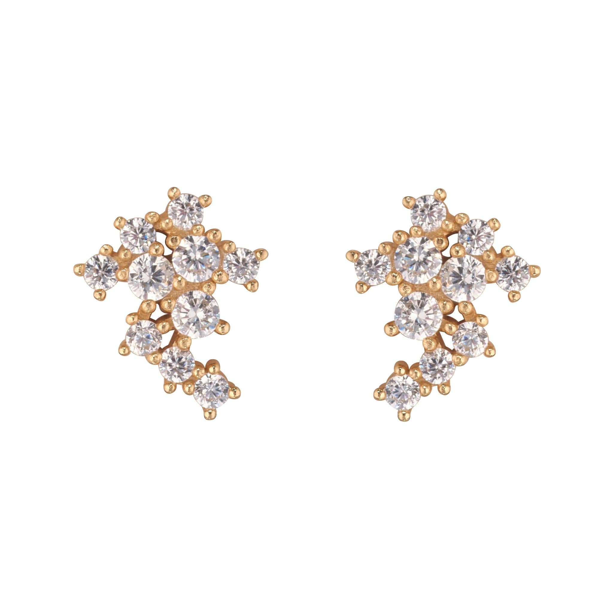 Sterling Silver Gold Plated Large Fan Stud Earrings