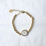 Vintage Chanel Button Bracelet - White with Crystal Bezel