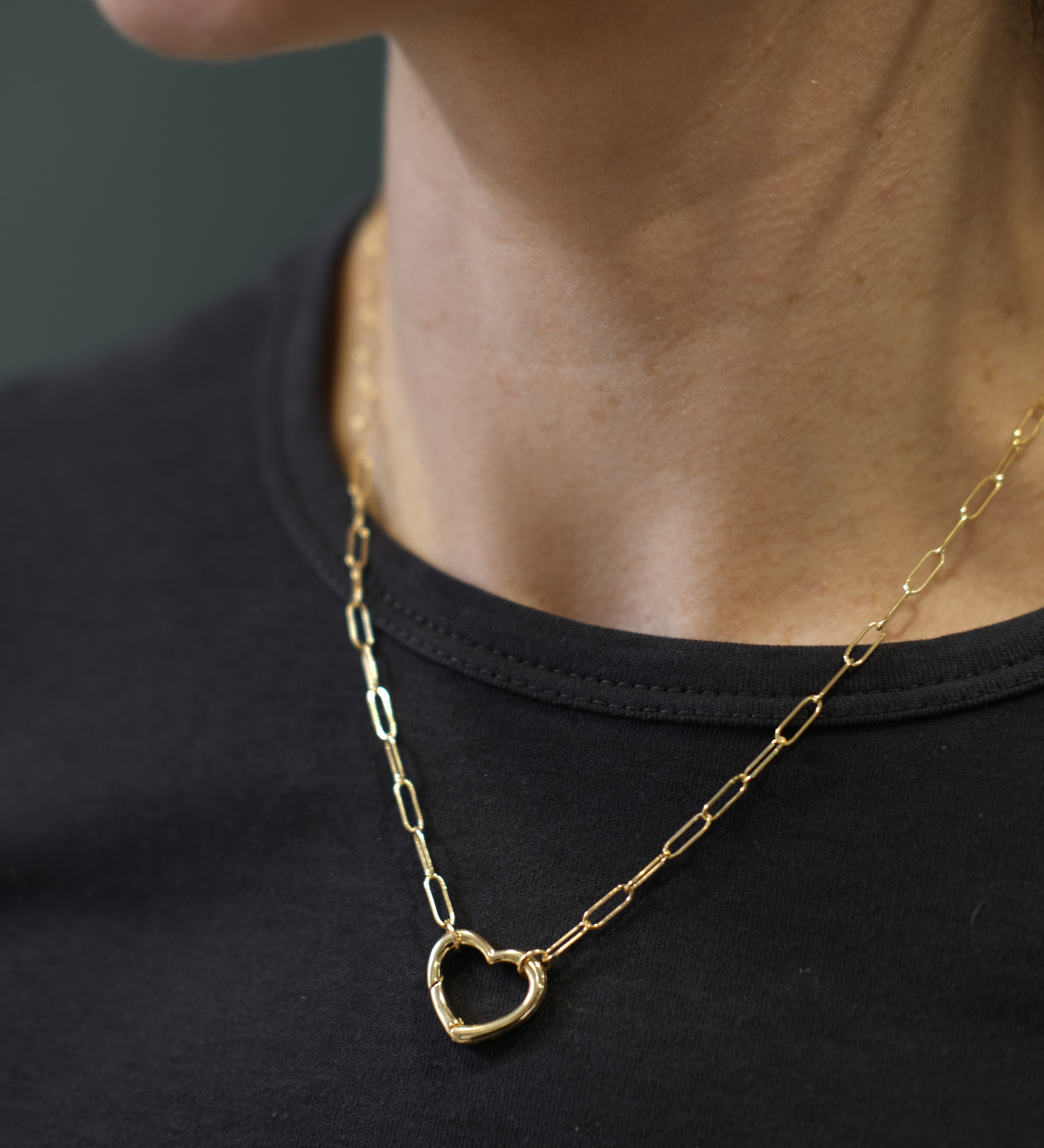 Gold Filled Paperclip Necklace with Heart Clasp