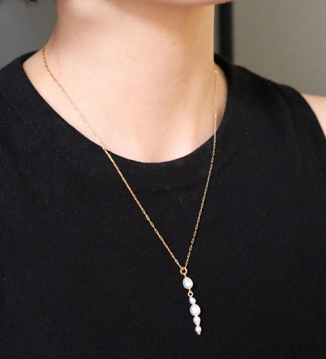 Gold Filled Graduated Baroque Pearl Pendant Necklace