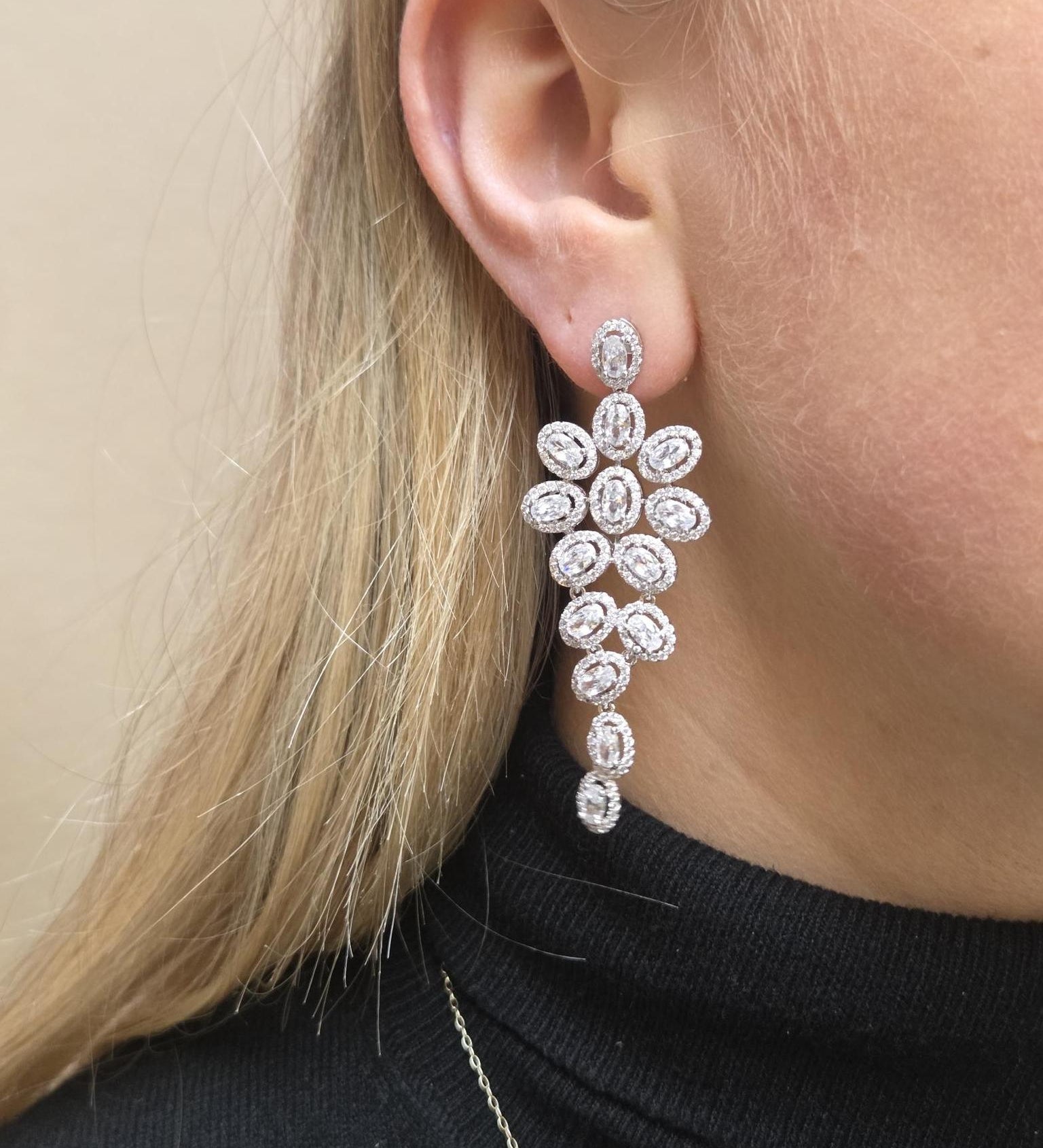 White Multi Oval Chandelier Earrings