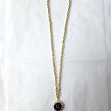 Vintage Chanel Button Pendant - Black with Beaded Crystal Bezel