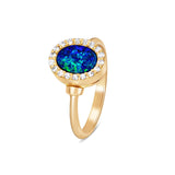 Oval Opal & Diamond Ring in 18kt Yellow Gold - 'Night Sky'