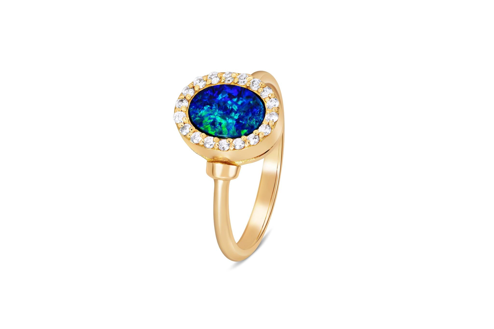 Oval Opal & Diamond Ring in 18kt Yellow Gold - 'Night Sky'