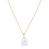 Keshi Pearl (AAA) & Diamond Pendant Necklace in 18kt Yellow Gold - 'Moon Tide'