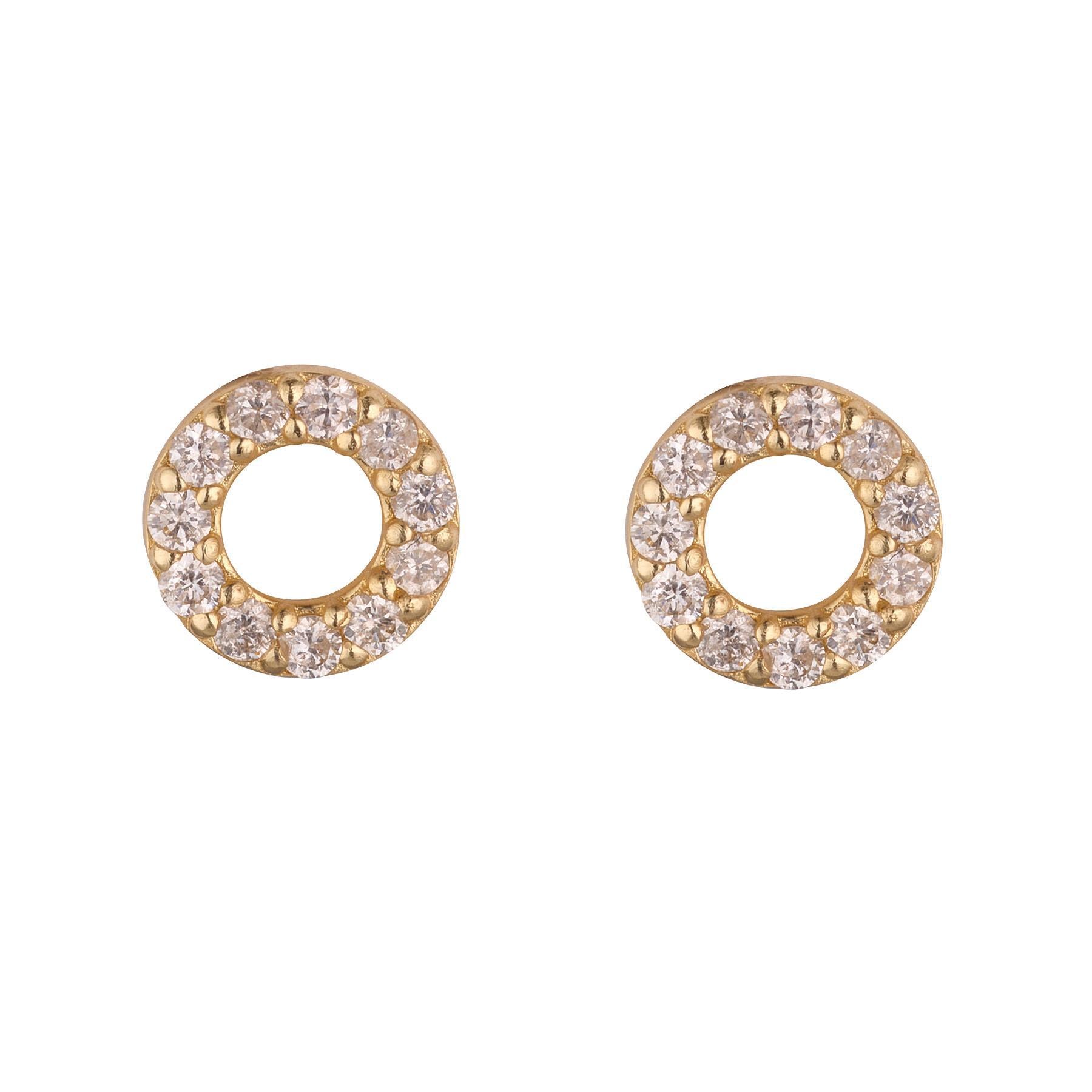 A pair of 9kt gold mini diamond circle stud earrings with multiple natural white diamonds set in a circular pattern.