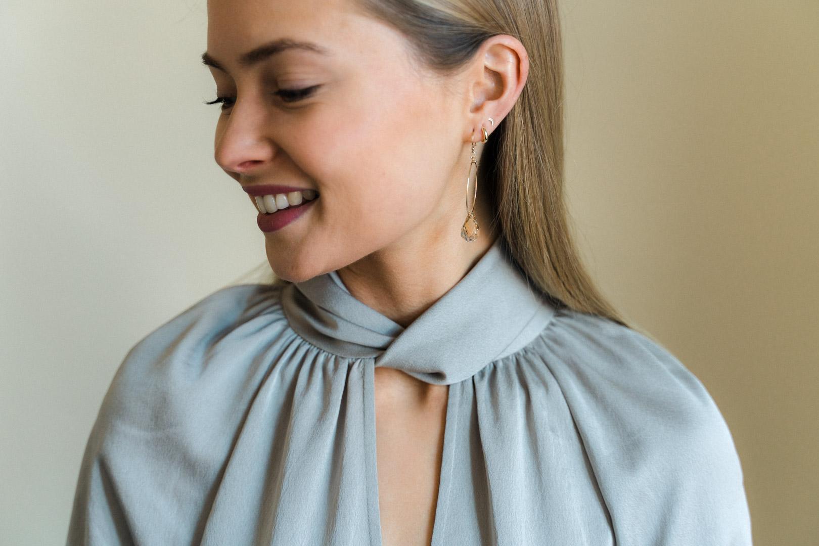 Gold Filled Golden Shadow Helix Crystal Hoop Earrings