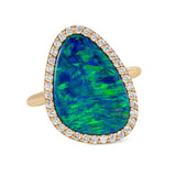 Irregular 4.59ct Opal & Diamond Ring in 18kt Yellow Gold - 'Night Sky'