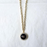 Vintage Chanel Button Pendant - Black with Beaded Crystal Bezel