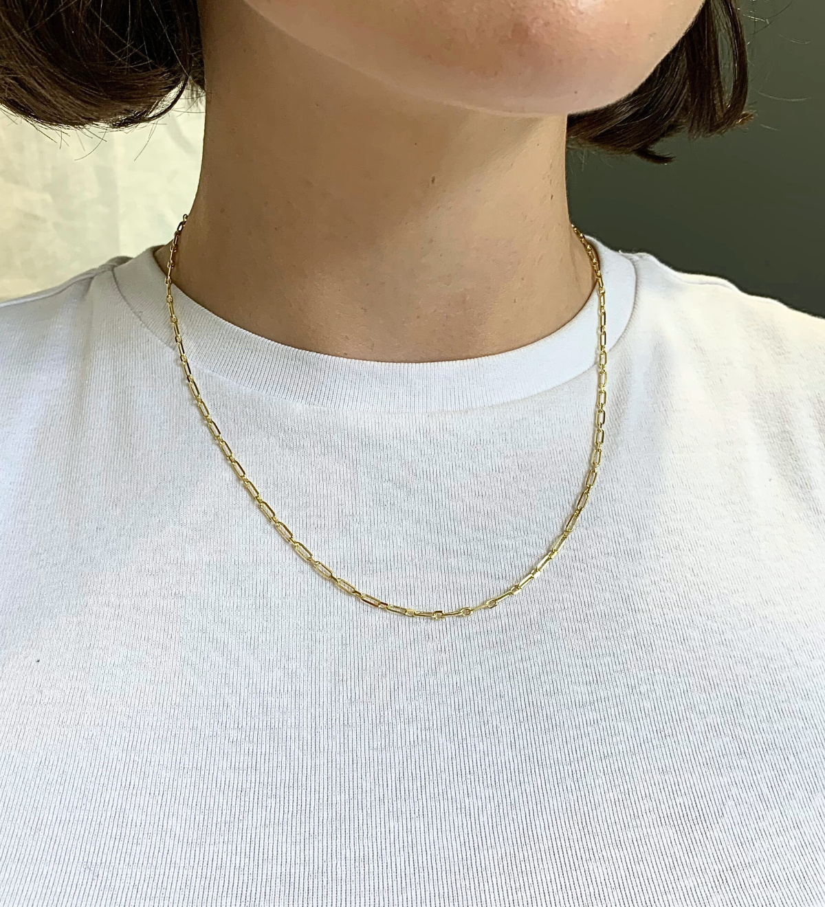 9kt Gold Fine Paperclip 20" Chain Necklace