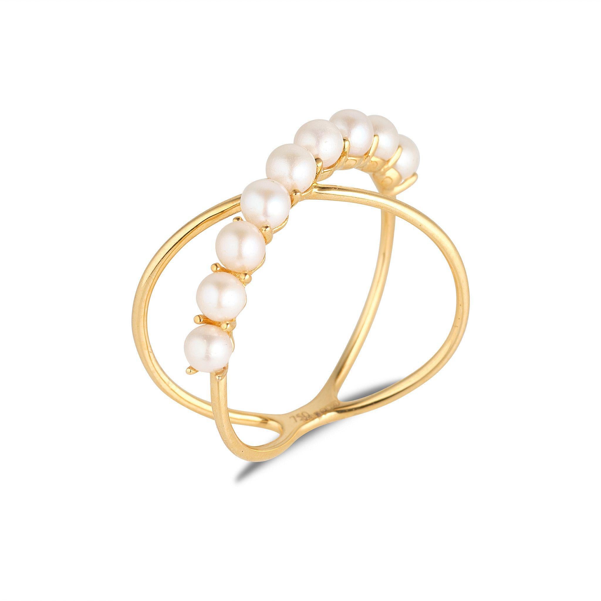 18kt Yellow Gold Ring with 3mm x 9 Round Freshwater Pearls