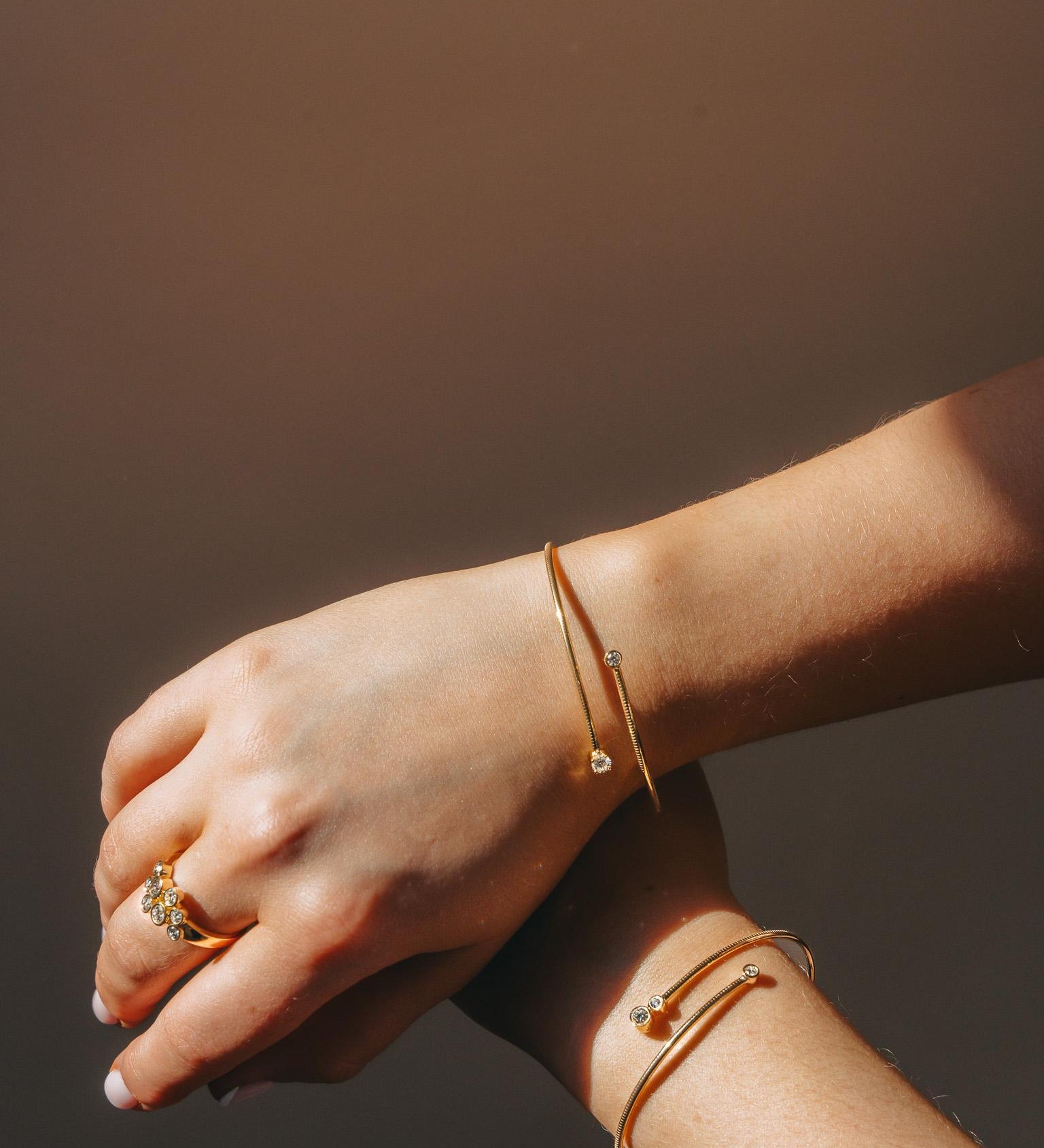 Two Diamond Bangle in 18kt Yellow Gold - Solstice Collection
