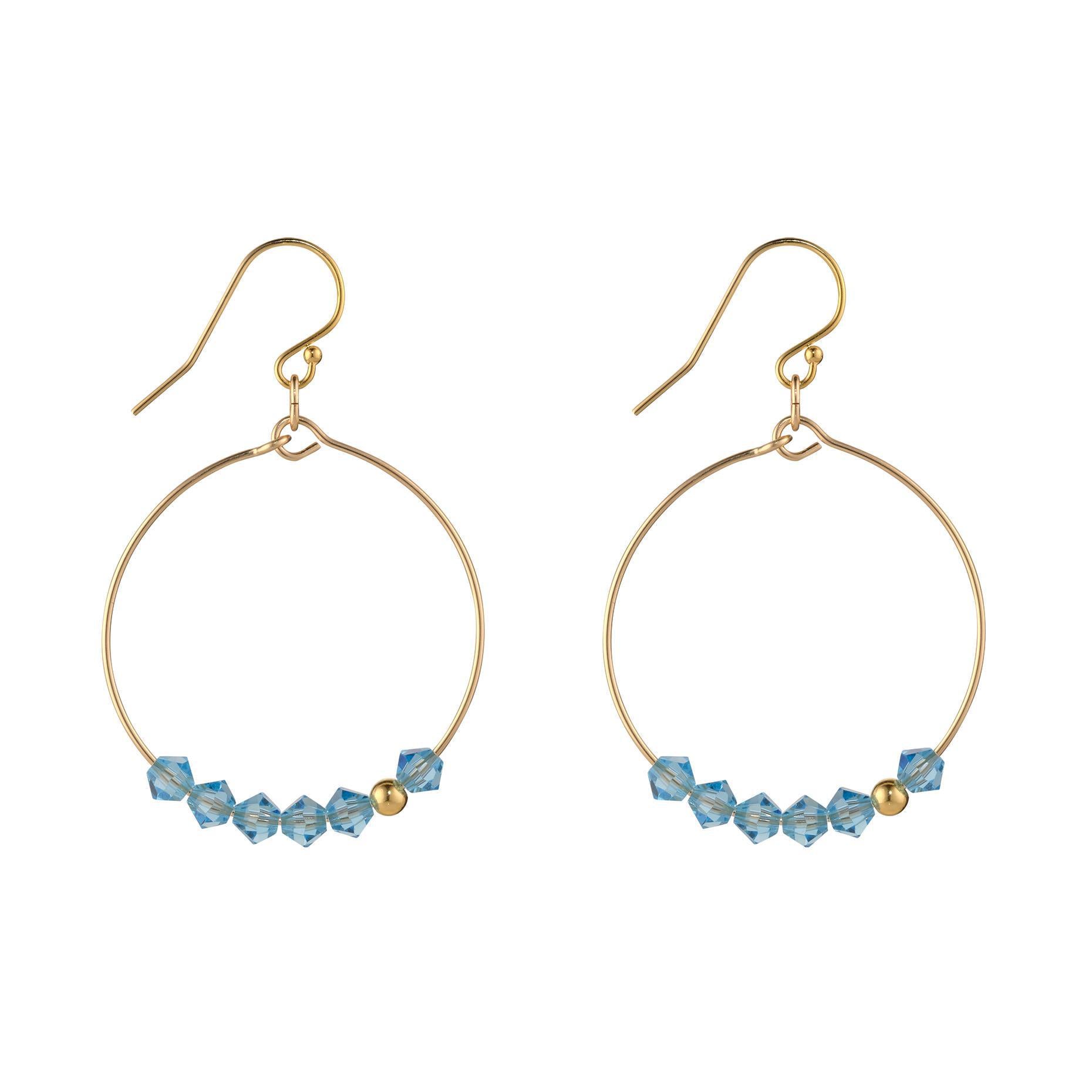 Gold Filled Aquamarine Crystal Row Hoop Earrings