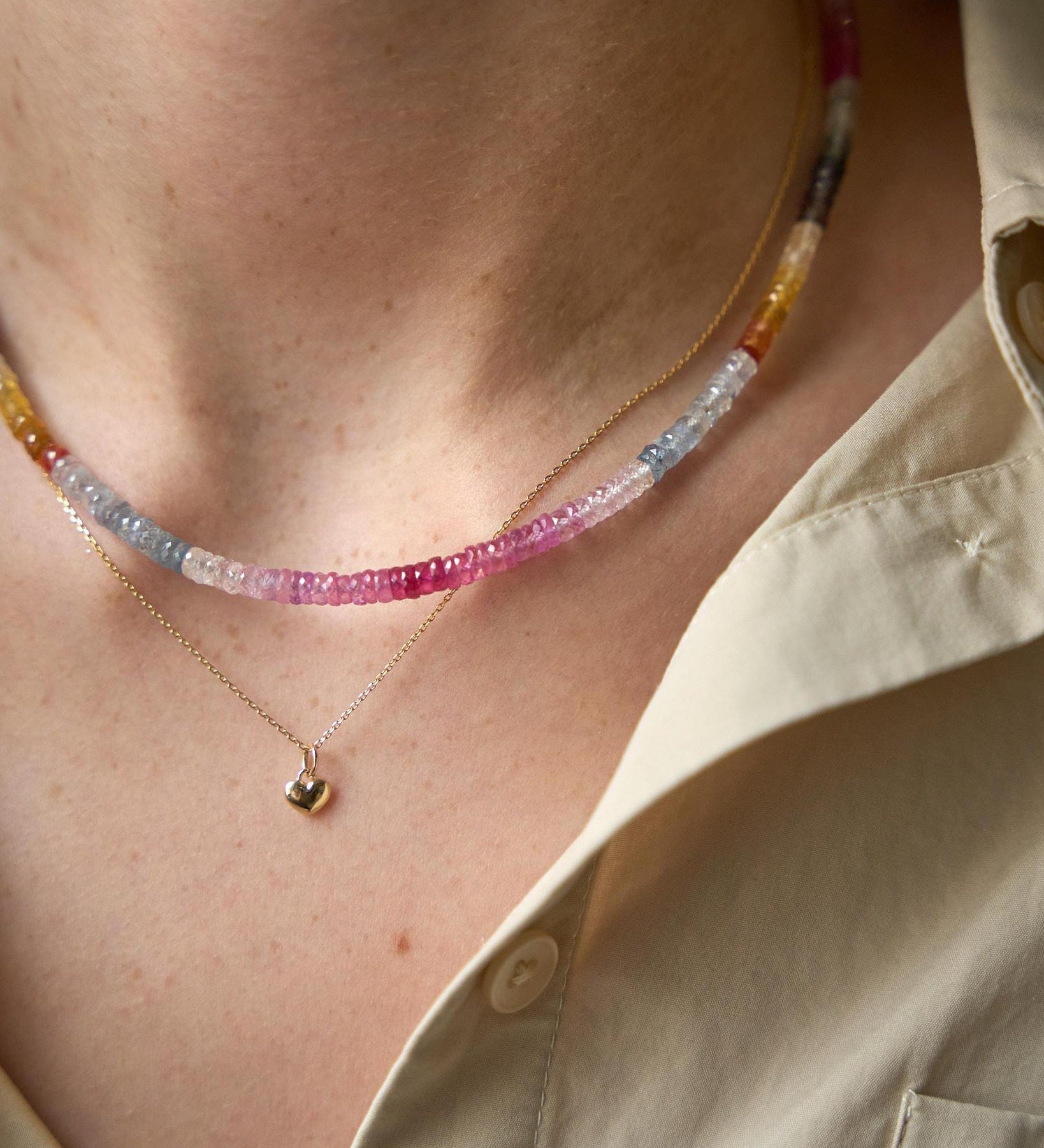 Rainbow Natural Sapphire strand Necklace 17"
