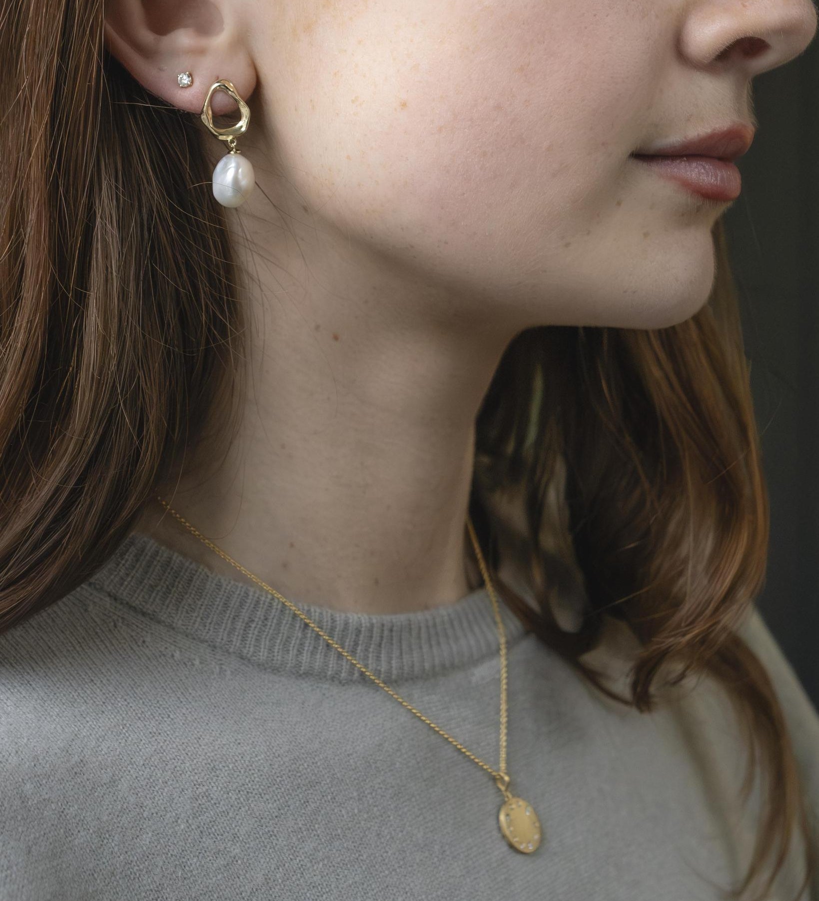 9kt Gold Oval Drop 12mm Baroque Pearl Earrings