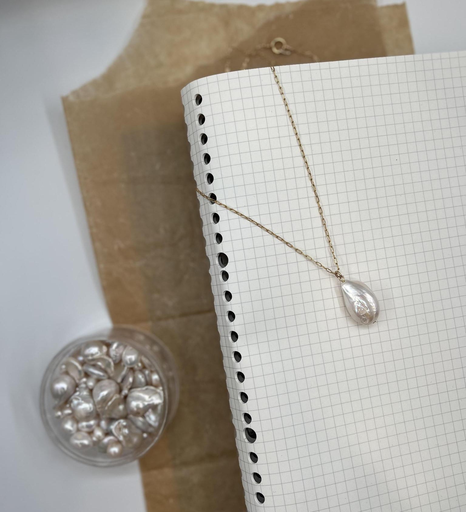 Gold Filled Chain with Large Baroque Pearl Pendant