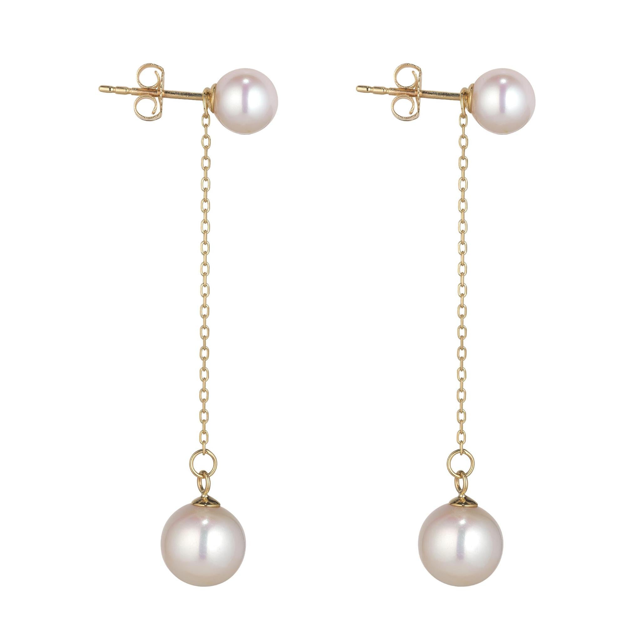 9kt gold pearl chain earrings with detachable studs 