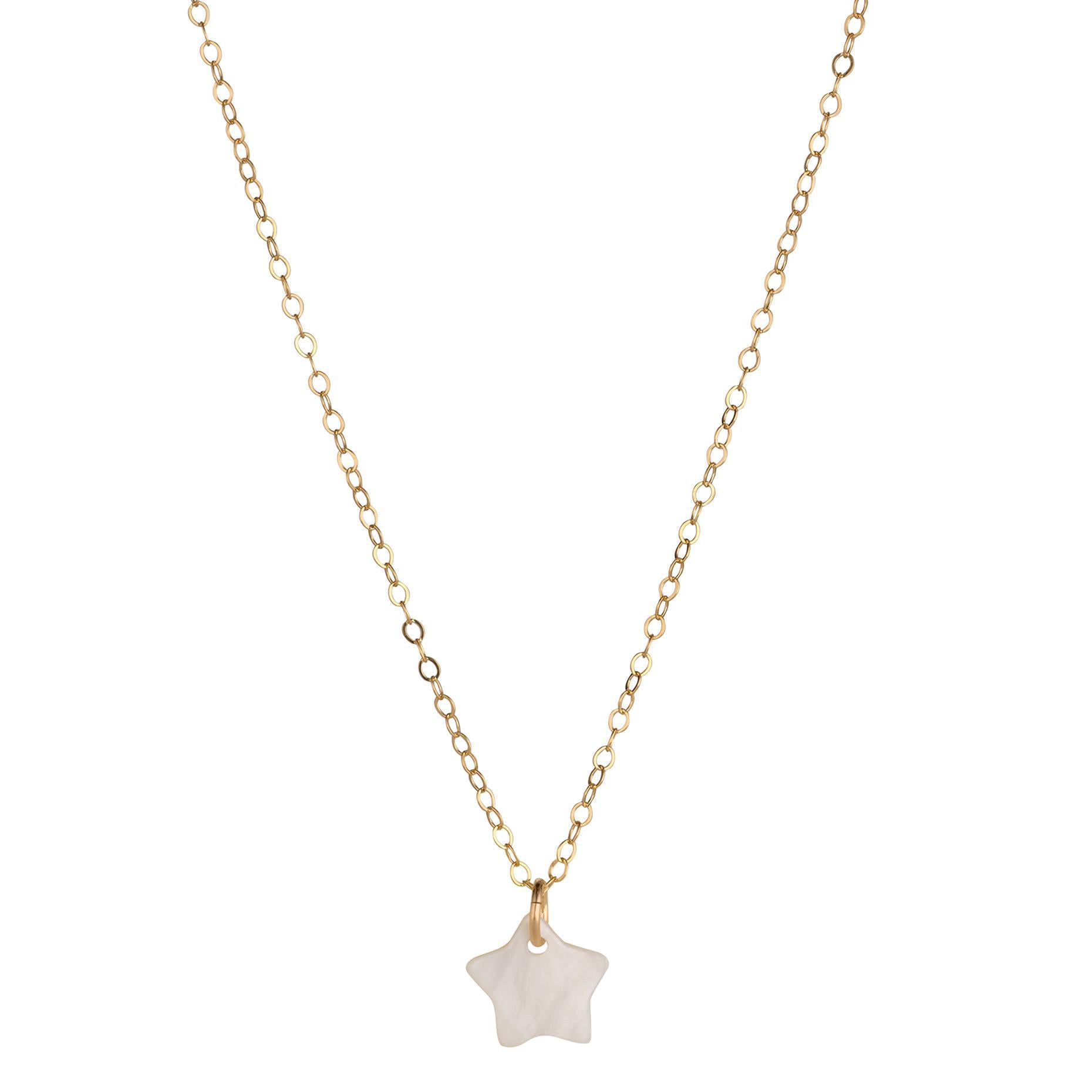 A gold filled necklace with a 10mm freshwater shell star pendant.