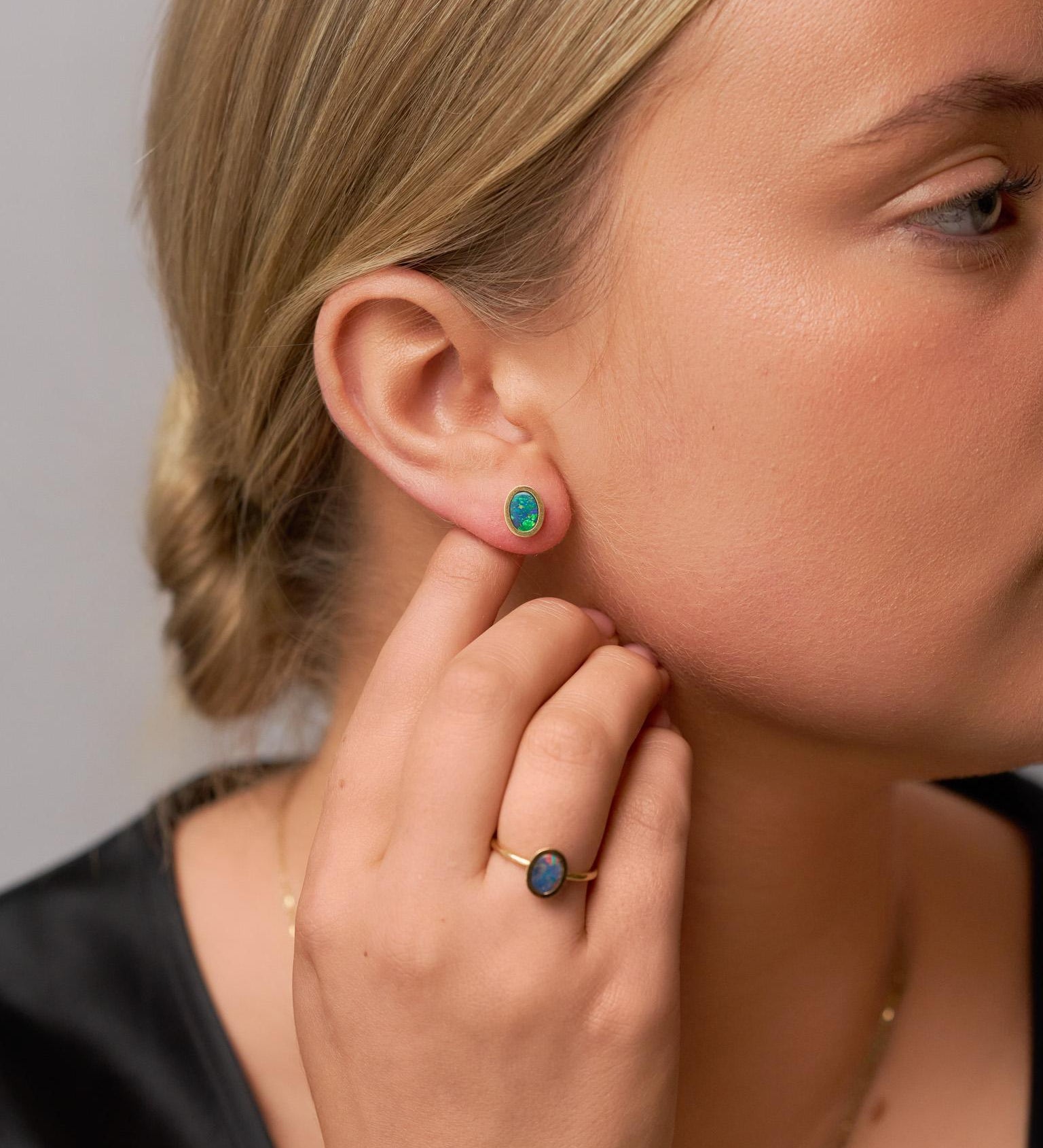 Oval Opal Bezel Ring in 18kt Yellow Gold - 'Night Sky Collection'