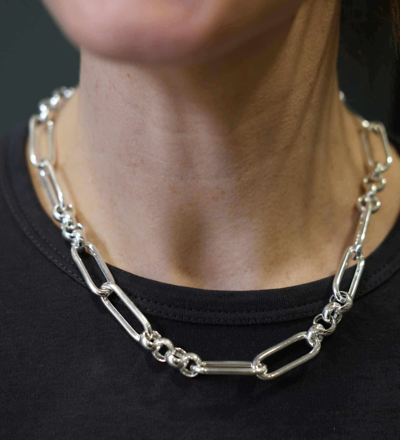Sterling Silver Long & Short Link Necklace
