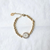 Vintage Chanel Button Bracelet - White with Crystal Bezel