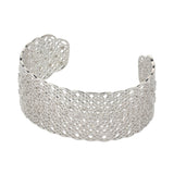 Lace Pattern Cuff Bangle with Cubic Zirconia in White Gold Plating