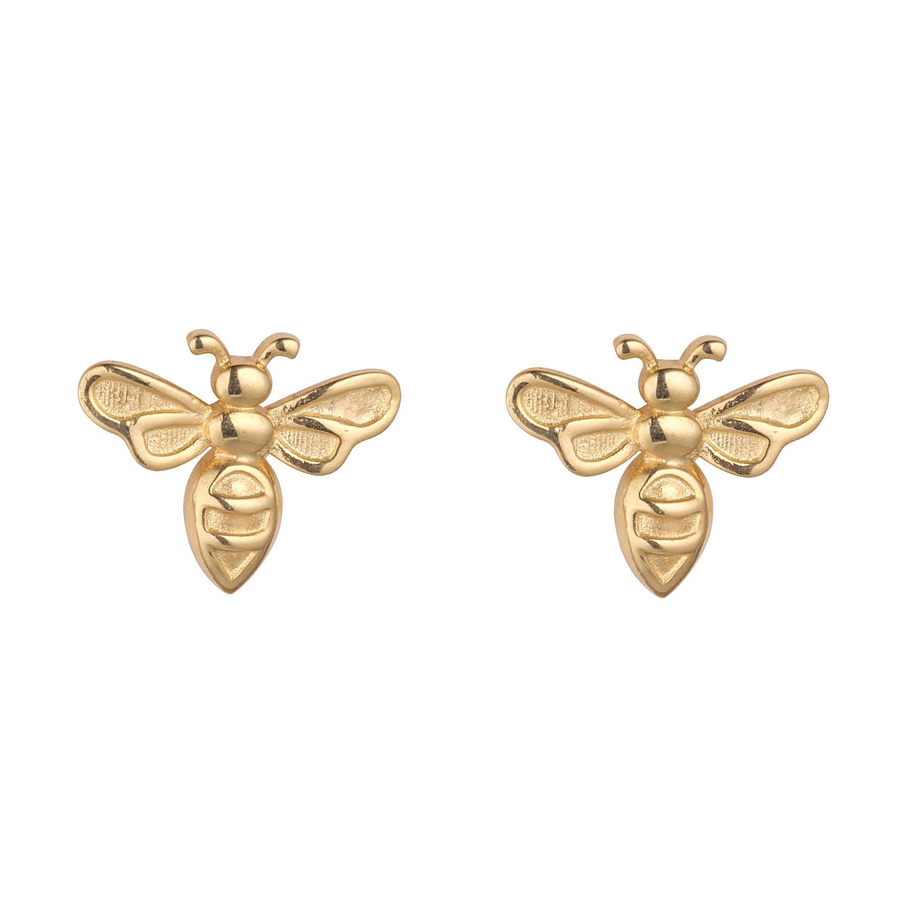 A pair of 9kt gold stud earrings in the shape of bees.