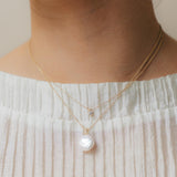 Keshi Pearl (AAA) & Diamond Pendant Necklace in 18kt Yellow Gold - 'Moon Tide'