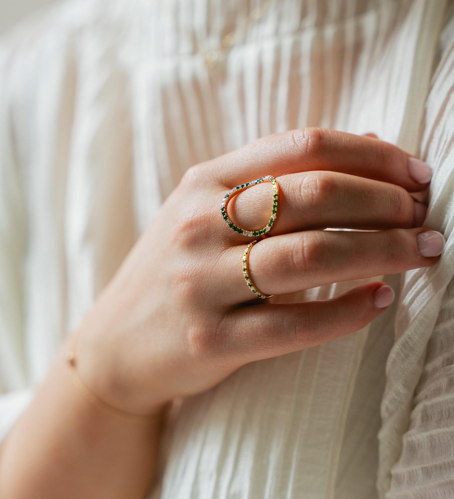 Dainty Diamond & Tsavorite Ring in 18kt Yellow Gold - Signature Collection