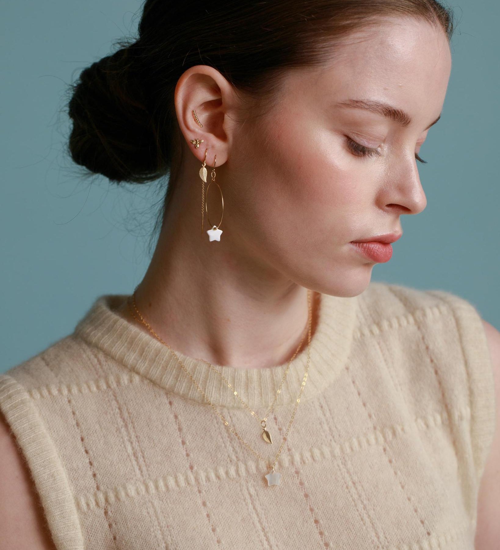 Gold Filled 10mm Freshwater Shell Star Small Hoop Earrings