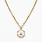 Vintage Chanel Button Pendant - White with Beaded Crystal Bezel