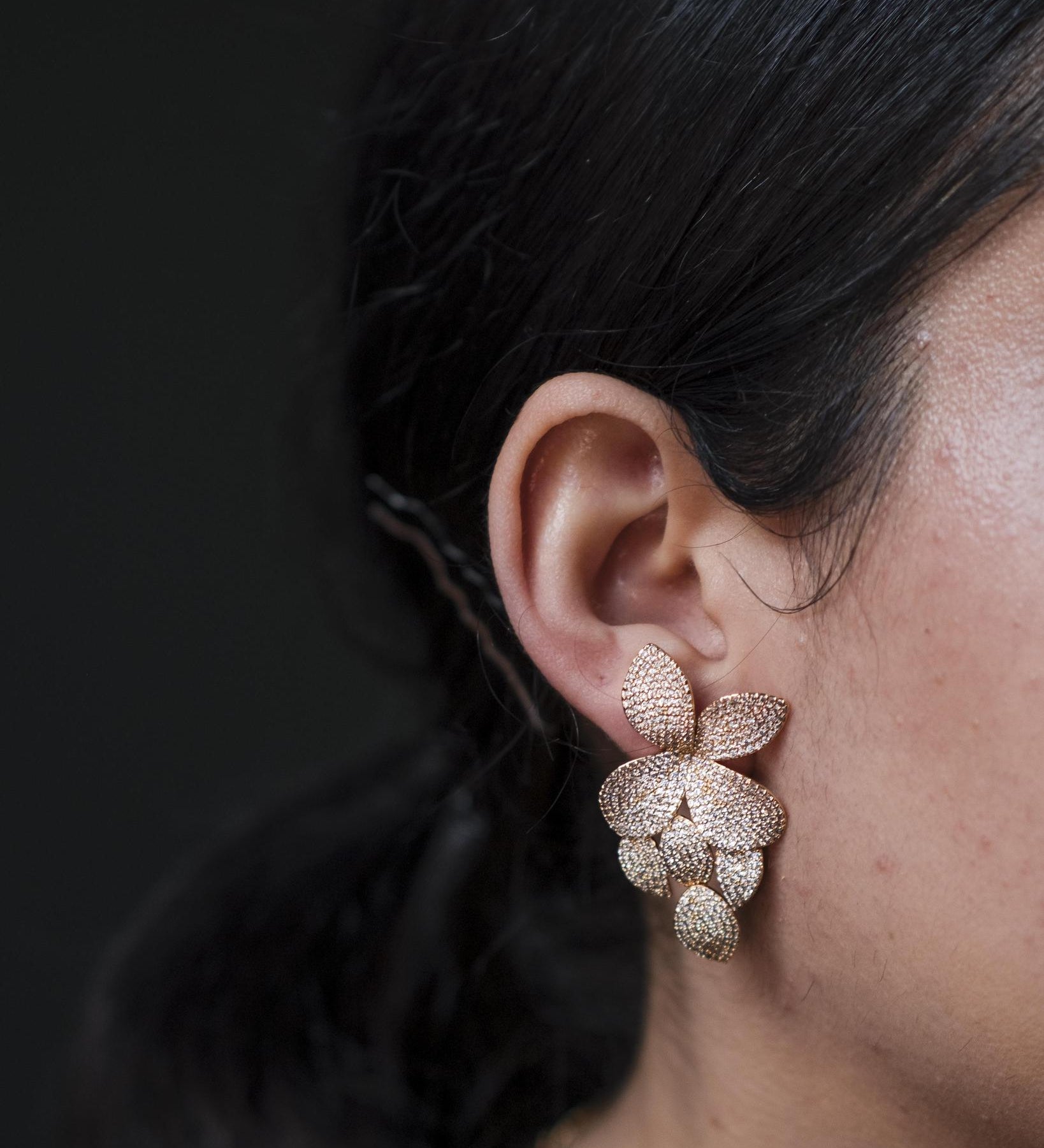 Gold Plated Cubic Zirconia Original Large Floral Stud Earrings