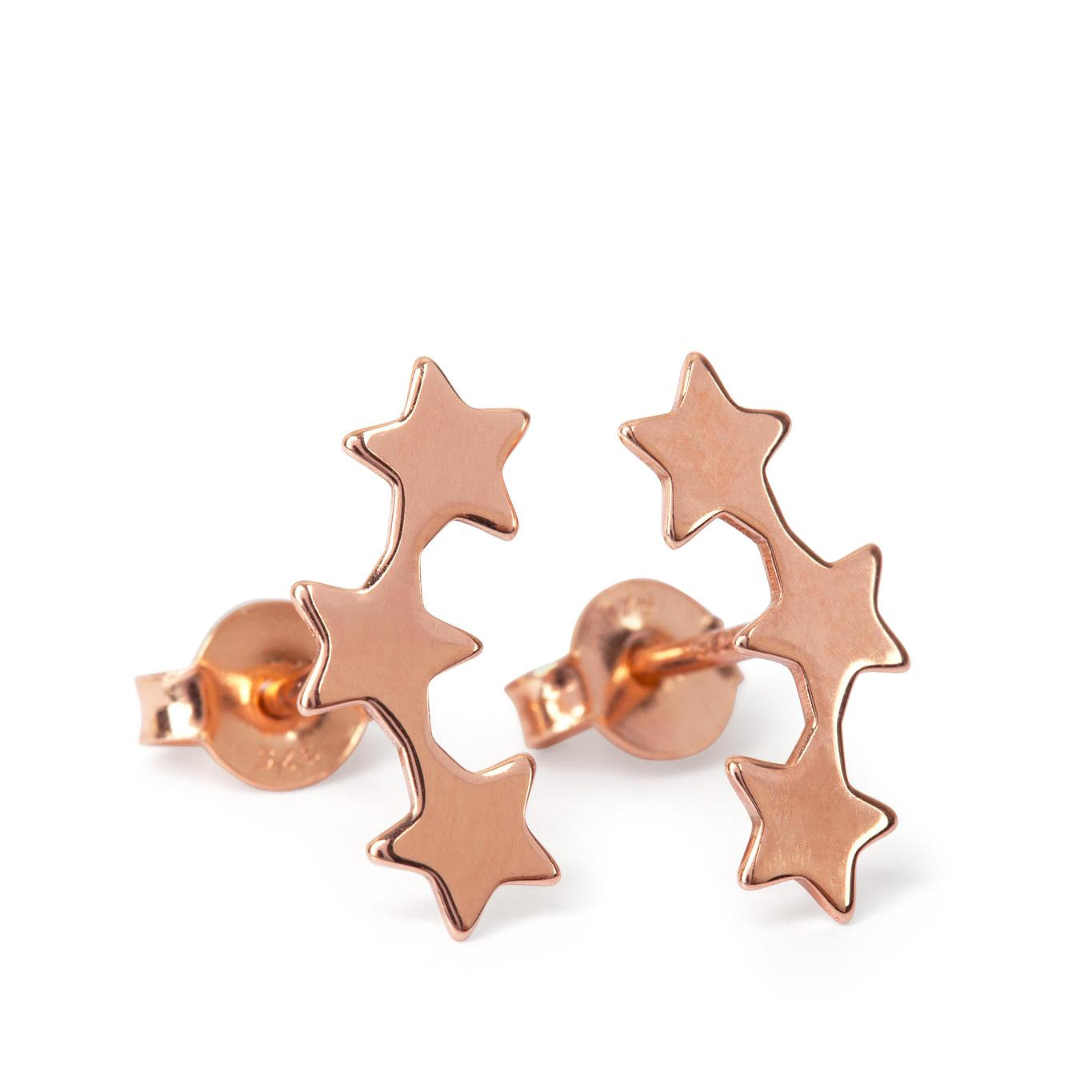 9kt Gold Three Star Stud Earrings